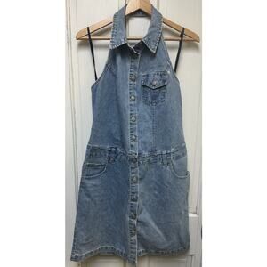 NWT Y2K Faded Glory Halter Denim Dress Pockets Stretch Size 11/12
